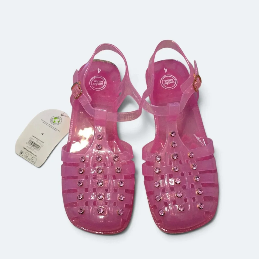Wonder Nation Girls Size 4 Pink Rhinestone Jelly Fisherman Sandals